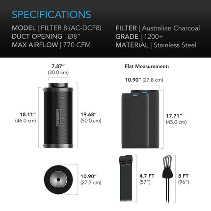 AC Infinity 200mm Carbon Filter with Australian Charcoal